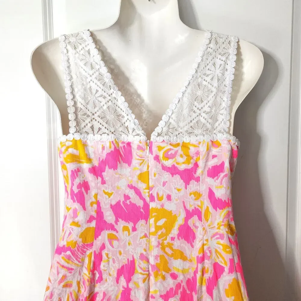 Lilly Pulitzer Crocheted Yoke Sweetheart Sleeveless Shift Dress 00 - Picture 7 of 8